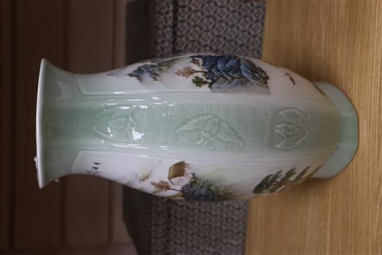 A Chinese celadon ground vase decorated with landscapes H. 34cm